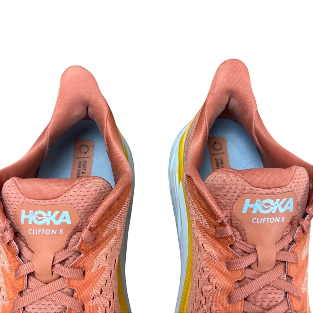 HOKA ONE ONE Clifton 8 Running Shoes Womens 9.5 B Peach Yellow Athletic Sneakers - Picture 7 of 12